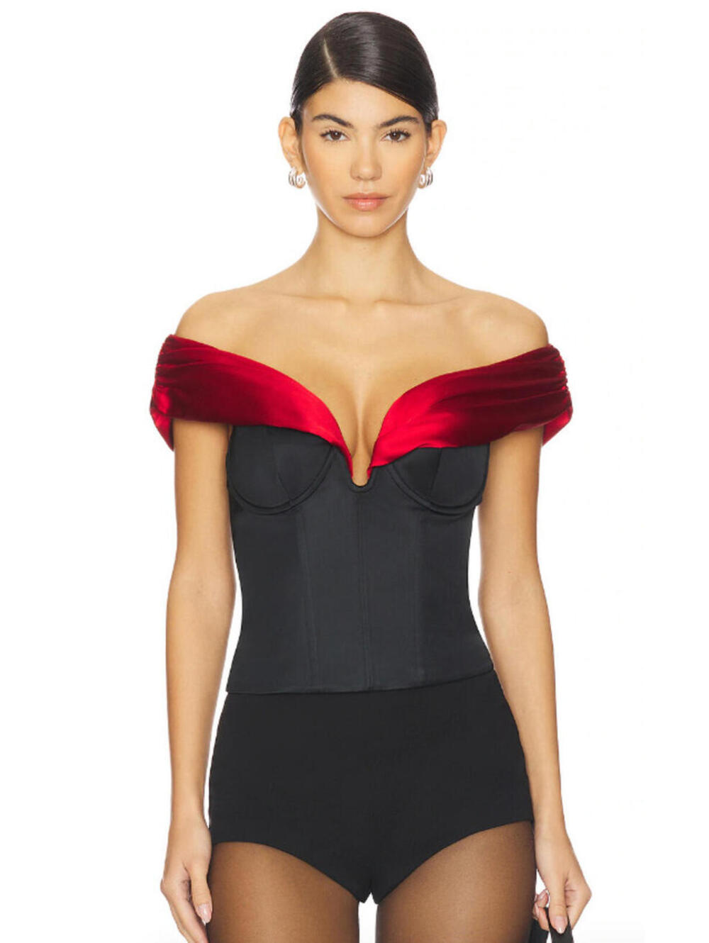 MAJORELLE  CORSET OFF SHOULDER Nuria Top black red size S NWT  $209msrp